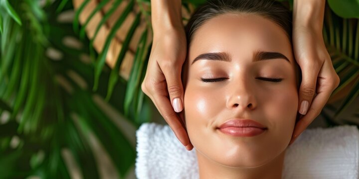 Artistic Largescale Format: Captivating Facial Massage Experience At A Spa Beauty Salon