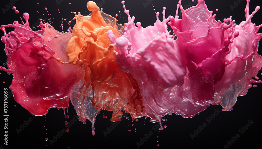 Poster abstract paint splashing in vibrant colors, creating a flowing motion generated by ai