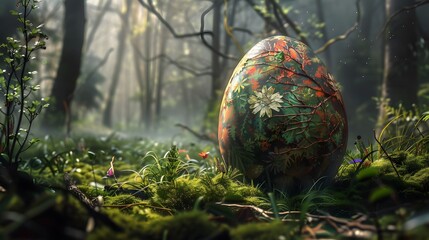 Obraz na płótnie Canvas colourful easter egg in a mystical forest