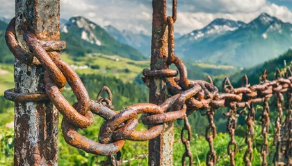 Foto op Plexiglas fence with an old rusty chain © Marsha