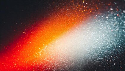 Fototapeta na wymiar color gradient grainy background red orange white illuminated spots on black noise texture effect