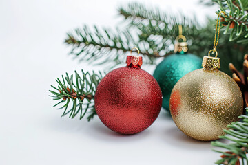 Christmas balls isolated and branch of tree