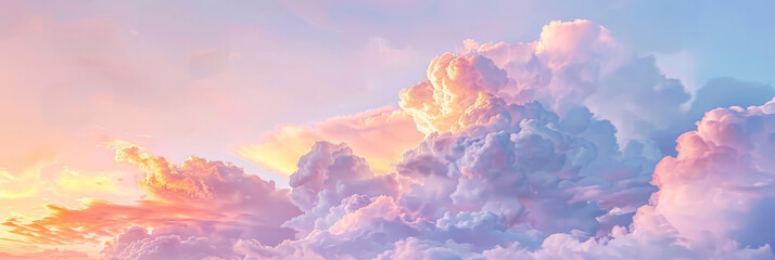  pink and purple sky at sunset. Sky panorama background, header and web banner,  pink clouds sky background - obrazy, fototapety, plakaty