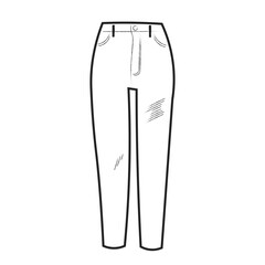 Hand drawing style doodle black outline of ripped blue jeans pants