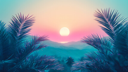 Fototapeta na wymiar Sunset Silhouettes: A Tranquil Scene of Mountains at Dusk, Painting the Sky with Hues of Pink and Blue