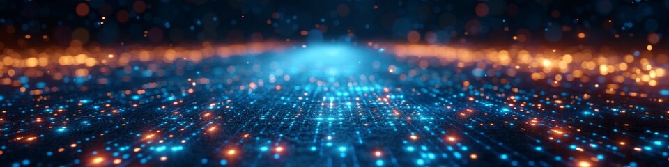 Futuristic Network of Glowing Fibre Optic Cables with Bokeh Effect