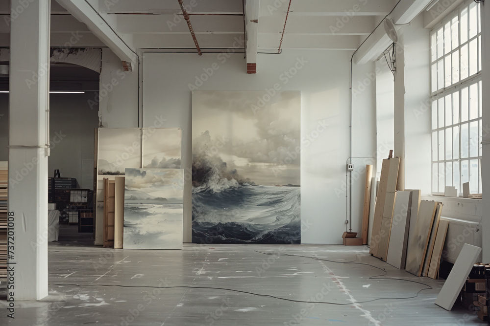 Poster empty art workshop interior. background image. created with generative ai technology