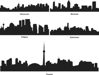 Fototapeta premium Set of Canada cities skyline silhouette in vector