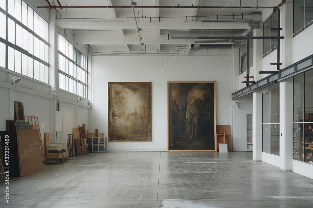 Poster empty art workshop interior. background image. created with generative ai technology
