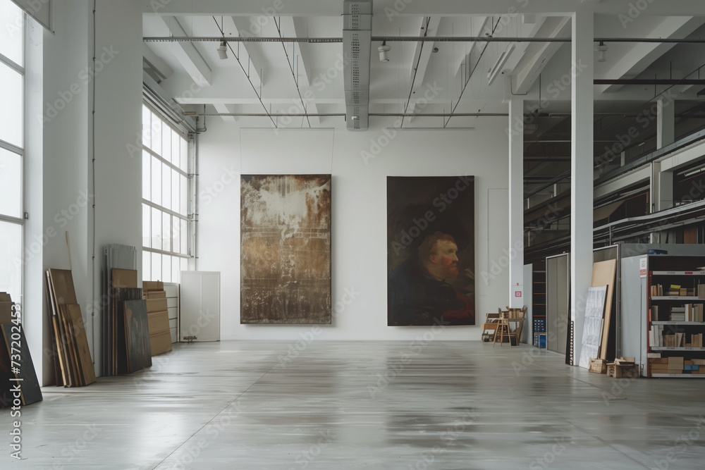 Poster empty art workshop interior. background image. created with generative ai technology