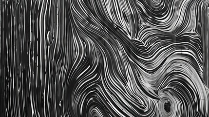 black and white sketch of a black wood floor with curves, in the style of striated resin veins, intricate psychedelic landscapes, mundane materials, darkroom printing, varying wood grains, fluid gestu