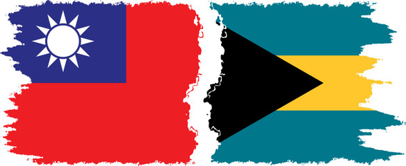 Obraz premium Bahamas and Taiwan grunge flags connection vector