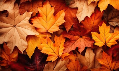 A Serene Autumn Scene: Leaves in Various Shapes and Colors Creating a Colorful Carpet