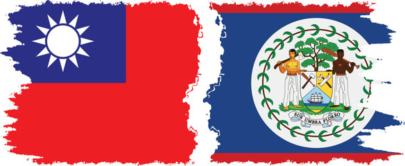 Belize and Taiwan grunge flags connection vector