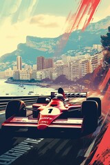 Excitement at Monaco: Poster Showcasing F1 Racing Car for Grand Prix