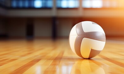 Volleyball Ball on Hardwood Floor - obrazy, fototapety, plakaty