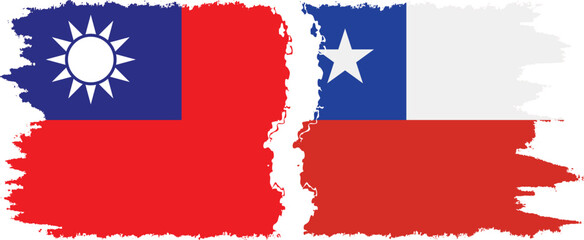 Chile and Taiwan grunge flags connection vector