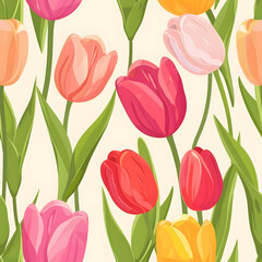 Cute tulips flower seamless pattern background.