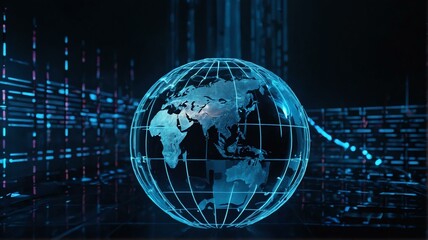 Abstract blue theme futuristic globe earth fade computer technology business neon lights background from Generative AI