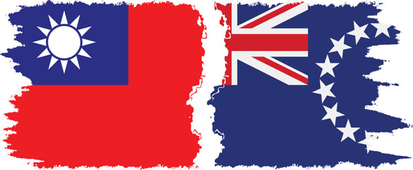 Cook Islands and Taiwan grunge flags connection vector