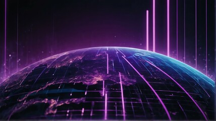 Abstract purple theme futuristic globe earth fade computer technology business neon lights background from Generative AI