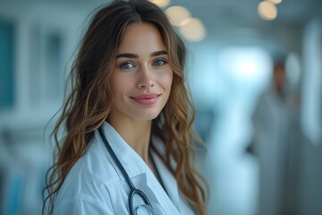 Fototapeta premium Hospital Care: Portrait of a Female Medical Doctor Working in the Healthcare Environment