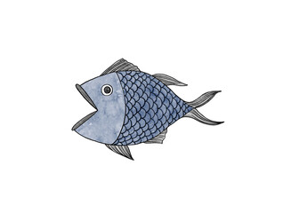 Blue Fish Watercolor Illustration png