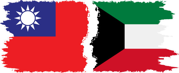 Kuwait and Taiwan grunge flags connection vector