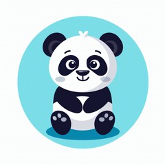 Cute panda logo, flat design, cartoon character.