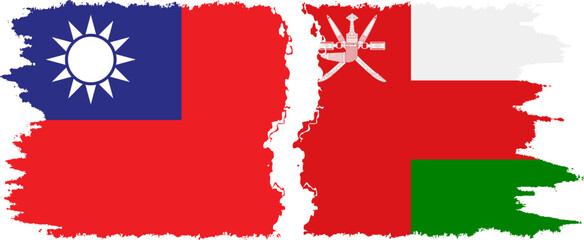 Oman and Taiwan grunge flags connection vector