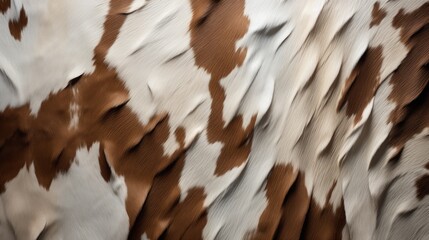 a close up of a brown and white cow's fur with a brown and white pattern on the back of it.