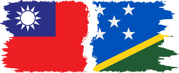 Solomon Islands and Taiwan grunge flags connection vector