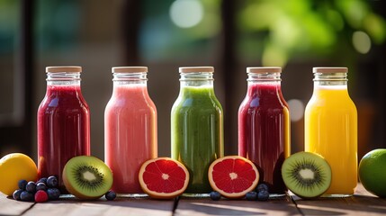 healthy fresh fruit and vegetable smoothies drink in bottle ,  Generative ai - 737213685