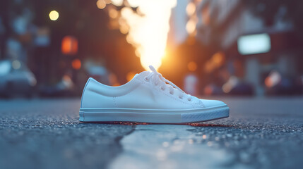 Blank white shoe mockup on street background