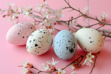 Vibrantly Painted Easter Eggs with Floral Patterns on a Soft Pink Backdrop Radiating Springtime Warmth and Festivity.