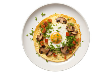 top view of a vegetable and mushroom omelet, Isolated on transparent PNG background, Generative ai