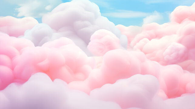 Cotton Candy Sugar Sweet Background with Pastel Colors in Pink, Rose, Blue, Clouds, Cloudy Landscape © ARTwithPIXELS