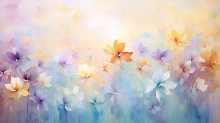 painting style illustration, beautiful soft tone color flowers blossom garden, Generative Ai