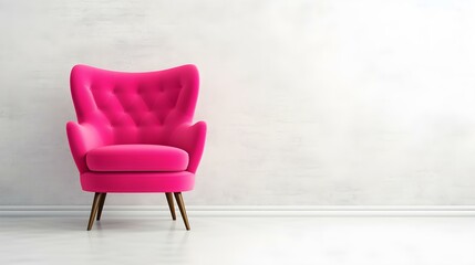 Elegant hot pink Chair in a light Room. Blank Wall for Mockup Templates