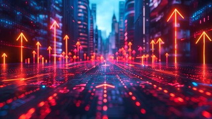 Fototapeta premium Rise in real estate prices, investment in construction, business graph arrows go up, city building company