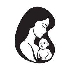 Mother with her baby, silhouette, mother's day, baby care icon - 737217807
