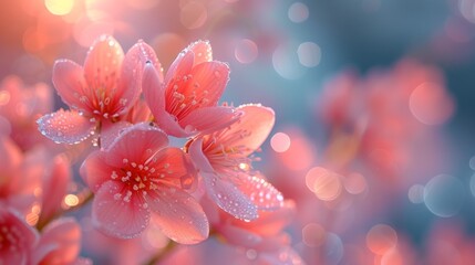 A bunch of pink flowers with water droplets on them
