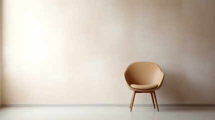 Elegant light brown Chair in a light Room. Blank Wall for Mockup Templates