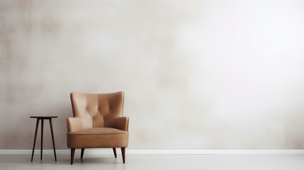 Elegant light brown Chair in a light Room. Blank Wall for Mockup Templates