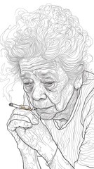A drawing of a woman smoking a cigarette