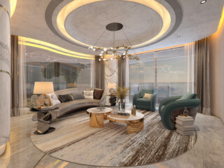 3d render of luxury hotel lobby reception entrance hall