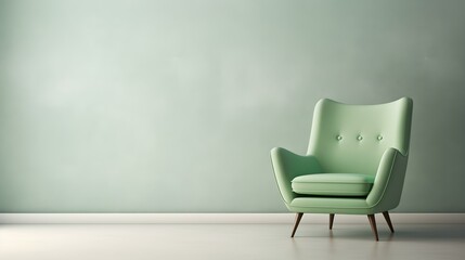 Elegant light green Chair in a light Room. Blank Wall for Mockup Templates