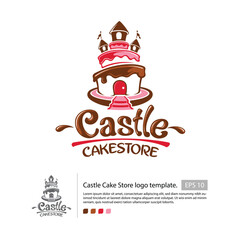 Castle  cake logo template with a simple cake that  looks like a castle and colored with brown and pink color as the cream, for your cake store.