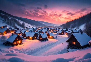 winter sunset in the mountains