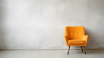 Elegant light orange Chair in a light Room. Blank Wall for Mockup Templates